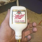 Miller High Life Beer Tap Handle Knob Draft Kegerator White gold Breweriana