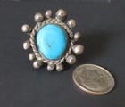 Vintage Navajo Turquoise Ring - Plain Bezel  Handmade W silver Dot Setting