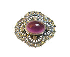 Antique Hatpin Amethyst Glass And Rhinestone Quatrefoil