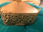 Brass Glass Jewelry Trinket Casket Box Vtg  Floral Ornate Hinge Chest Gold