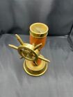 Nautical Brass And Wood Ship Wheel With Compass