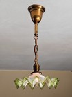 Restored  Antique Vintage French Ruffled Green And Opaline Glass Light Fixture