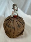 Antique Porcelain Half Doll Pincushion   1920s Flapper Lady With Rose