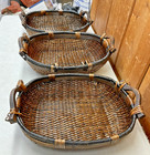 3x Lot Vintage Wicker Cane Reed Storage Baskets W  Handles 20  X 15 