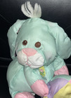 Vintage Fisher Price Puffalump Green Bunny Rabbit Nylon Plush Holding  Egg 1988