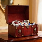 Large Vintage Wooden Treasure Chest Box With Metal Lock Antique Wood Jewelry    