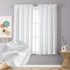 White Curtains 54 Inch Length 2 Panels  Faux Linen Textured Semi Sheer Light