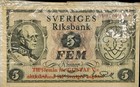 1948 Sweden 5 Kronor Banknote  King Gustaf V  Commemorative Wrapped Note