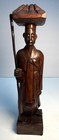 Vintage Chinese Hand Carved Wooden Mid Century Man Figurine With Staff