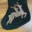 Vtg Green Christmas Stocking Felt Handmade Santa Reindeer Deer 19  Tall Sequin