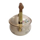 Heartland International Enamel Tea Pot Kettle Wood   Brass Handle Farmhouse