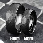Black Tungsten Carbide Hammered Brushed Finish Men s Wedding Band Ring