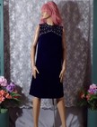 Vintage 60s Blue Crushed Velvet Dress Size Medium 1960s Retro Mod Boho Cocktail