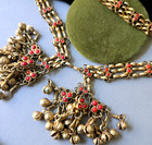 Vintage Indian Or Middle Eastern Solid Brass Jingle Simulated Coral Necklace 34 