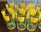 Hj Stotter 12 Vtg Yellow Tulip Plastic  acrylic High And Low Glasses Tumblers
