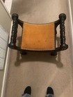 Vintage Stool Bench Setee Suade Leather Seat Brass Tacks