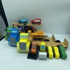 Mixed Lot Of 13  Melissa   Doug Wooden Toy Cars Machinery And Carriers