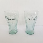 Vintage Coca-cola Glass Coke Water Drink Set Of 2 Green Tint 6  Tall