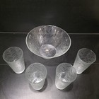 Arcoroc France Coca Cola Frosted Glass Bowl   4 Tumblers Bottle Pattern Set