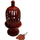 Vintage Rustic Red Ceramic Birdcage Candle Holder With Glass Bird Figurine Decor