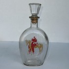 Vintage Glass Liquor Bottle Decanter With Painted  horse Racing  Design