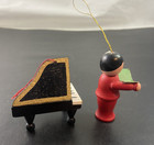 Vtg Midwest Black Baby Grand Piano 2      Red Choir 2 5  Wooden Christmas Ornament