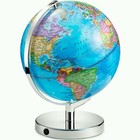 Led Illuminated Globe Of The World With Sturdy Chrome Rotating Display Stand