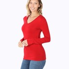  zenana Outfitters  V-neck Long Sleeve T Shirt Basic Plain Solid Cotton Spandex