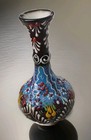 Vtg Hand Made Turkish Ceramic Vase Vibrant Design Kutahya Art Signed Collectible
