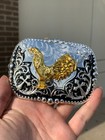 Western Buckle Gold Black Silver Rooster Cowboy 2  buckle Hebilla Vaquero Gallo