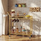 Hoobro Bar Cart  2-tier Kitchen Cart W  Wine Rack And Glass Holder Serving Cart