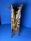 Vtg Mcm Knitting Sewing Caddy Crochet Yarn Basket Folding Wood Frame Mod Floral