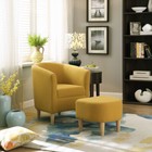 Modern Accent Arm Chair With Ottoman Set Upholstered Fabric Single Sofa Yellow
