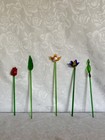 Vintage Art Glass Hand Blown Flowers Cocktail Stirrers Bar Decor Set Of 5 As Is