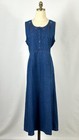 Vtg 90s Denim Sleeveless Maxi Dress Fall Leaves Embroidery Button Front Tie Back