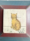 Vintage Folk Art Chunky Wood Cat Art Painting Hanging Wall Decor  Gallery Wall