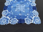 Vintage Handkerchief 15  X 15  Blue White Roses Flowers Linen Scalloped Hem