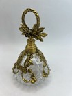 Vintage Antique Goldtone Leaf Clear Glass Perfume Bottle Made In Western Germany