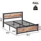 Full Queen King Size Bed Frame With Wooden Headboard Heavy Duty Metal Platform