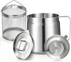 68oz 304 Stainless Steel Deep Fryer Pot With Basket   Strainer  Large Capacity