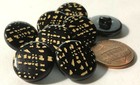 8 Vintage Glossy Black Paint Carved Natural Wood Shank Buttons 17mm 11 16  11526