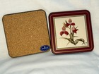 Vtg Pimpernel Coasters Set Of 6 Unused Pink Flowers W burgandy Border Cork Back