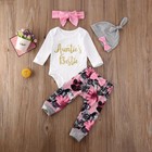Newborn Baby Girl Floral Pants Letter Print Romper Headband Tops Clothes Outfit