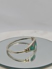 Vintage Mexican Alpaca Silver Abalone  Inlay Hinged Bangle Bracelet Geometric