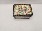 Vintage Daher Metal Hinged Decorative Tin Faux Needlepoint Floral Design England