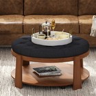 Large Round Tufted Ottoman W  Wheels   Storage  Waterproof Coffee Table  Linen