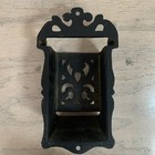 Vintage Black Ornate Cast Iron Wall Mount Match Safe Holder Dispenser Farm Decor