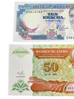 4 African Banknotes Zambia Zaire Eagle Leopard 10 20 Kwacha 50 Makuta 1989-93