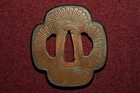 Tsuba Japanese Antique Copper Mumei Chrysanthemum Design Edo Era