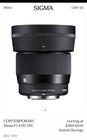 Sigma Contemporary 56mm F1 4 Dc Dn Luxury Japan Camera Lens Brand New W manual 